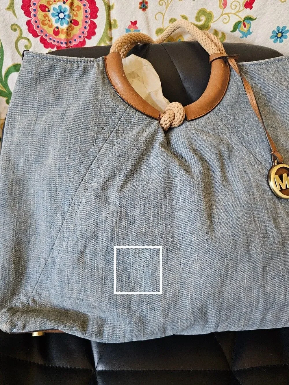 Michael Kors Denim Tote with Tan Leather Trim